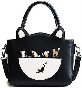 img 4 attached to 🐱 Stylish Leather Cat Purses: Women's Top Handle Satchel Tote Bag Collection