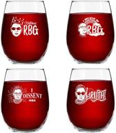 rbg inspired wine glasses (set of 4, 15 oz) - ideal birthday gift for rbg admirer, creative patriotic glassware honoring women’s rights, witty & empowering feminist presents for women - made in usa логотип