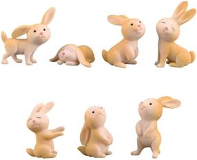 img 4 attached to 🐇 7-Piece Rabbit Figurines Set for Kids - Animal Toy Cake Toppers, Miniature Figurines Collection for Rabbit Fairy Garden - Ideal Christmas Birthday Gift, Desk Decoration & Playset