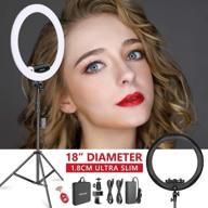 обновленный набор neewer ring light - 18 дюймов, узкий дизайн 1.8 см - диммируемая светодиодная кольцевая лампа с подставкой для освещения, зажимом для телефона, адаптером на горячий башмак для портретного макияжа и видеосъемки (черный), 3200-5600k. логотип