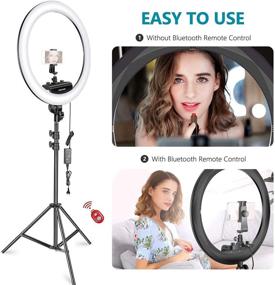 img 3 attached to Обновленный набор Neewer Ring Light - 18 дюймов, Узкий дизайн 1.8 см - Диммируемая светодиодная кольцевая лампа с подставкой для освещения, зажимом для телефона, адаптером на горячий башмак для портретного макияжа и видеосъемки (черный), 3200-5600K.