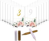 🔢 12 pack clear acrylic table number signs with stands - 5 x 7 inch blank table number display holder for weddings, restaurants - includes white and gold marking pen logo
