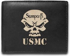 img 4 attached to US Marine Corps Semper Fi USMC Genuine Cowhide Leather Laser Engraved Black Slimfold Wallet – Men's Large Capacity Luxury Purse with Card Holder Organizer, 14 Pockets – Minimalist, Sleek, and Slim Design