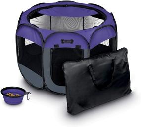 img 4 attached to 🐾 Portable Foldable Pet Playpen by Ruff 'n Ruffus - Includes Free Carrying Case, Travel Bowl, and Removable Shade Cover - 3 Sizes for Indoor/Outdoor Use with Water-Resistant Design