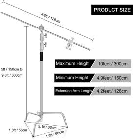 img 3 attached to 📸 2-пакета стоек Emart Heavy Duty C-стандарт - комплект из алюминиевого сплава, регулируемых на 10 футов/3 метра стоек для фотографии с рычагом, удерживающей головой - идеально подходит для фотостудии, монолайта, отражателя, софтбокса.