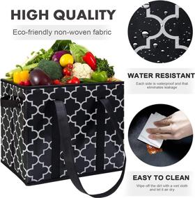 img 3 attached to 🛍️ WISELIFE Reusable Grocery Bags 3-Pack, Foldable & Washable Large Storage Bins Basket, Water-Resistant Shopping Tote Bag in Black