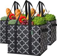 🛍️ wiselife reusable grocery bags 3-pack, foldable & washable large storage bins basket, water-resistant shopping tote bag in black logo