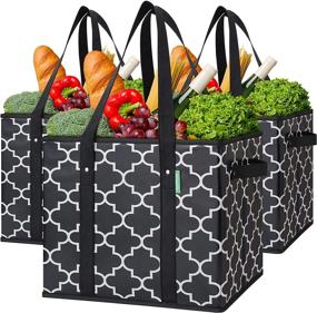 img 4 attached to 🛍️ WISELIFE Reusable Grocery Bags 3-Pack, Foldable & Washable Large Storage Bins Basket, Water-Resistant Shopping Tote Bag in Black