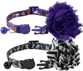 img 1 attached to 🎃 Halloween-inspired BoomBone Cat Collar 2-Pack - Breakaway Design with Bell and Flower Charm, Ideal for Small Dogs Too!