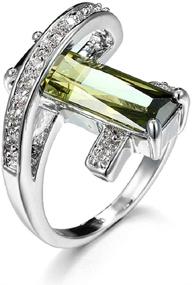 img 2 attached to 💍 Finemall 925 Silver Platinum Plated Square Cut Solitaire Olive Green CZ Stretch Promise Ring - Unique Design for Anniversary and Engagement - Size 6-10, Women's Men Fashion