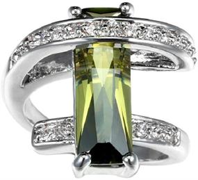 img 3 attached to 💍 Finemall 925 Silver Platinum Plated Square Cut Solitaire Olive Green CZ Stretch Promise Ring - Unique Design for Anniversary and Engagement - Size 6-10, Women's Men Fashion