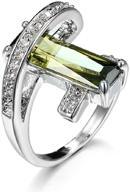 💍 finemall 925 silver platinum plated square cut solitaire olive green cz stretch promise ring - unique design for anniversary and engagement - size 6-10, women's men fashion logo