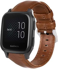 img 2 attached to Brown Leather Replacement Band Straps for Garmin Venu Sq Smartwatch - Compatible with Garmin Venu Sq Band, Youkei Crazy Leather Strap