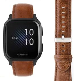 img 3 attached to Brown Leather Replacement Band Straps for Garmin Venu Sq Smartwatch - Compatible with Garmin Venu Sq Band, Youkei Crazy Leather Strap
