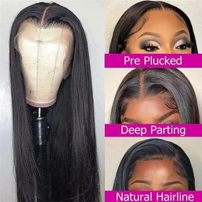 img 3 attached to 💇 Lace Front Human Hair Wig Straight 13x4 HD Transparent Lace Pre Plucked with Baby Hair 150% Density Brazilian Virgin for Black Women Natural Color 18 Inch