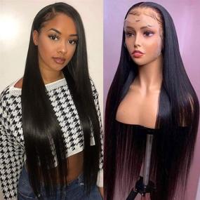 img 4 attached to 💇 Lace Front Human Hair Wig Straight 13x4 HD Transparent Lace Pre Plucked with Baby Hair 150% Density Brazilian Virgin for Black Women Natural Color 18 Inch