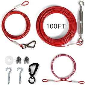 img 3 attached to XiaZ Dog Tie Out Cable for Large Dogs up to 120lbs - Heavy Duty Dog Runner 🐶 for Yard, Camping, Outdoor Activities - Includes 15 Ft Dog Running Lead and Cable Sling for Tree Protection