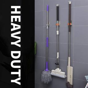 img 2 attached to 🧹 Stainless Steel Adhesive Broom Mop Holder: Wall Mounted Hook for Kitchen, Bathroom, Garage- 2 Pack