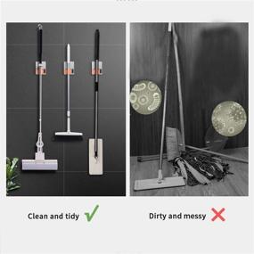 img 1 attached to 🧹 Stainless Steel Adhesive Broom Mop Holder: Wall Mounted Hook for Kitchen, Bathroom, Garage- 2 Pack