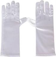 🧤 white satin kids short length gloves for dance party - greenmoe girls logo