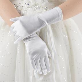 img 1 attached to 🧤 White Satin Kids Short Length Gloves for Dance Party - Greenmoe Girls