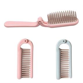 img 4 attached to 🔷 2-Pack of Travel Size PUTYSUUN Folding Hair Brush Pocket Combs in Pink and Blue