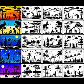 img 4 attached to Set of 15 Large A4 Landscape Silhouette Stencils - Reusable Drawing Painting Templates for Floor, Wall, Tile, Fabric, and Furniture Stenciling