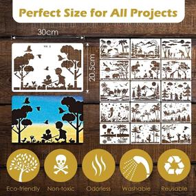 img 3 attached to Set of 15 Large A4 Landscape Silhouette Stencils - Reusable Drawing Painting Templates for Floor, Wall, Tile, Fabric, and Furniture Stenciling