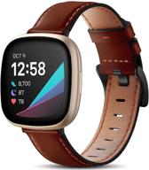 натуральные кожаные ремешки maledan: совместимы с fitbit versa 3/sense, мягкая замена c черной металлической пряжкой для женщин и мужчин - бежевый логотип