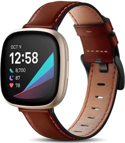 img 4 attached to Натуральные кожаные ремешки Maledan: совместимы с Fitbit Versa 3/Sense, мягкая замена c черной металлической пряжкой для женщин и мужчин - бежевый