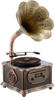 🎶 bronze vintage retro gramophone turntable with vinyl record player, stereo speakers, fm/aux/usb/cd output, bluetooth 4.2 - ideal for home decoration, control 33/45 rpm logo