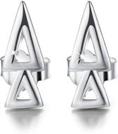 🔻 geometric hypoallergenic stud earrings for women and girls - 18k gold plated 925 sterling silver overlapping triangle jewelry logo