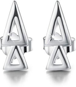 img 4 attached to 🔻 Geometric Hypoallergenic Stud Earrings for Women and Girls - 18K Gold Plated 925 Sterling Silver Overlapping Triangle Jewelry