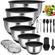 🥣 кастрюли wildone с герметичными крышками - 22 шт. из нержавеющей стали - включает 3 накладки-терки, маркировку объема и противоскользящее дно - размеры 5, 4, 3, 2, 1.5, 0.63qt - идеально подходят для смешивания и сервировки - черные. логотип