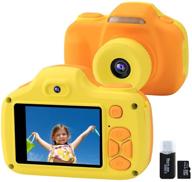 📷 children's camera, selfie digital camera gifts for boys girls age 3-9, 12mp 1080p hd video camera with 16gb sd card, shockproof kids camera with flash for christmas (yellow) logo