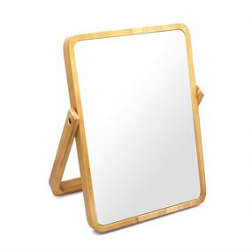 img 4 attached to 🪞 Wooden Frame Standing Vanity Makeup Mirror with Table Mirror - Buwico Rectangle Cosmetic Mirror with Stand for Hanging