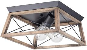 img 4 attached to 🏢 Retro Industrial Flush Mount Ceiling Light Fixture with Wood Shade - VILUXY Two-Light for Hallway, Entryway, Passway, Dining Room, Bedroom, Balcony, Living Room