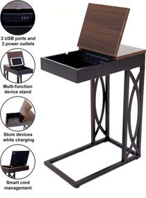 img 3 attached to 🪑 Enhance Your Leisure Space with SeeTable - Device Stand, Charging Station, and Storage (Dark Brown Frame/Walnut Finish Table Top) - C Table/End Table/Side Table/Accent Table