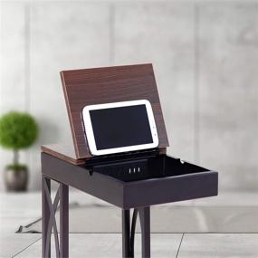 img 4 attached to 🪑 Enhance Your Leisure Space with SeeTable - Device Stand, Charging Station, and Storage (Dark Brown Frame/Walnut Finish Table Top) - C Table/End Table/Side Table/Accent Table