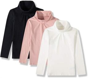 img 4 attached to UNACOO Girls' Cotton Long Sleeve Turtleneck T-Shirt with Spandex - Pack of 1, 2, or 3 (Ages 3-12 Years)