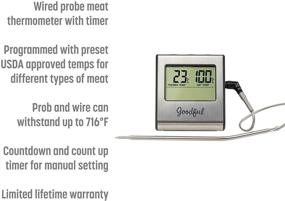 img 2 attached to Optimized Goodful Wired Probe Meat Thermometer with Timer, Preprogrammed USDA Approved Temperatures for Various Meats, Withstands up to 716°F