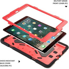 img 2 attached to 🔥 Durable Multi-functional iPad Air 10.5" 2019/iPad Pro 10.5 2017 Kids Case - ACEGUARDER Shockproof Cover with Kickstand (Black/Red)