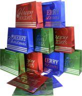 12 large holiday gift bags, traditional christmas style with foil finish and silver hot stamp, red, blue, and green - high-quality and heavyweight logo