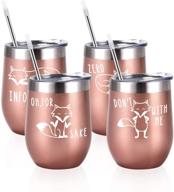 the fox series wine tumbler set: infoxicated, zero fox given, oh for fox sake, don't fox with me - 12 oz tumblers in rose gold for friends, family, mom, dad, wife, husband, and grandma logo