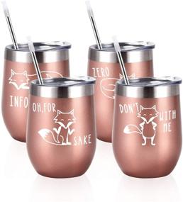 img 4 attached to The Fox Series Wine Tumbler Set: Infoxicated, Zero Fox Given, Oh for Fox Sake, Don't Fox with Me - 12 Oz Tumblers in Rose Gold for Friends, Family, Mom, Dad, Wife, Husband, and Grandma