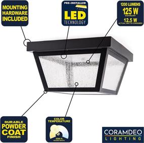 img 3 attached to 🏢 CORAMDEO 9.25” Square Ceiling Light - Porch & Entry Outdoor Hallway Fixture - Damp Location, Integrated LED (125W Equivalent), 1200 Lumens, 3000K Warm White, Black Powder Coat Finish with Seedy Glass