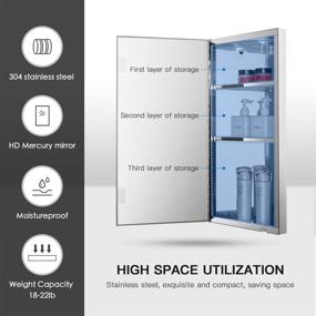 img 3 attached to 🚪 Stylish and Functional Wall Mount Corner Medicine Cabinet- Brushed Stainless Steel, Right Open Mirror Door, 24.2” x 12.8” Bathroom Wall Cabinet with Three Shelves