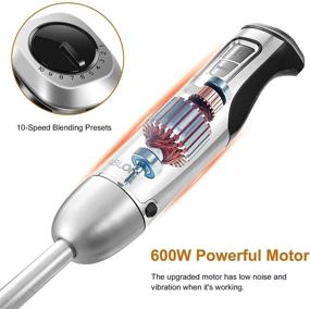 img 2 attached to 🔪 Ablon Immersion Hand Blender 600 Watt 10-Speed - 4-in-1 Set with Detachable 304 Stainless Steel Stick Blender, Egg Whisk, Mixing Beaker, Milk Frother