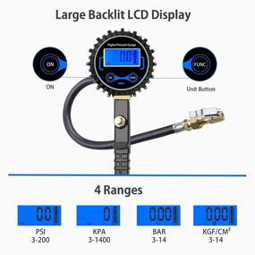 img 3 attached to 🚗 OOWOLF Цифровой датчик давления воздуха в шинах с накачивателем, премиум 200 PSI цифровой датчик накачивания шин, профессионально откалиброванный датчик давления воздуха с 4 единицами измерения и высокой точностью 0.1 дюйма