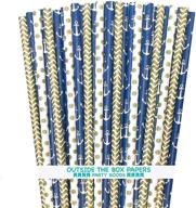 🌊 navy blue gold white nautical anchor themed paper straws - chevron polka dot design - 7.75 inches - 100 pack by outside the box papers logo